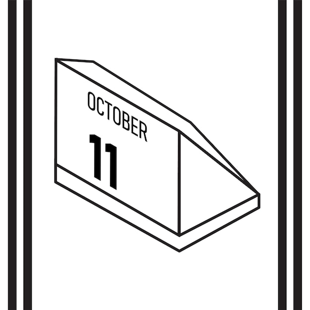 Calendario de estilo de línea isométrica octubre 2025 completamente editable