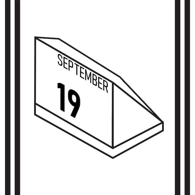 Calendario de estilo de línea isométrica septiembre 2025 completamente editable