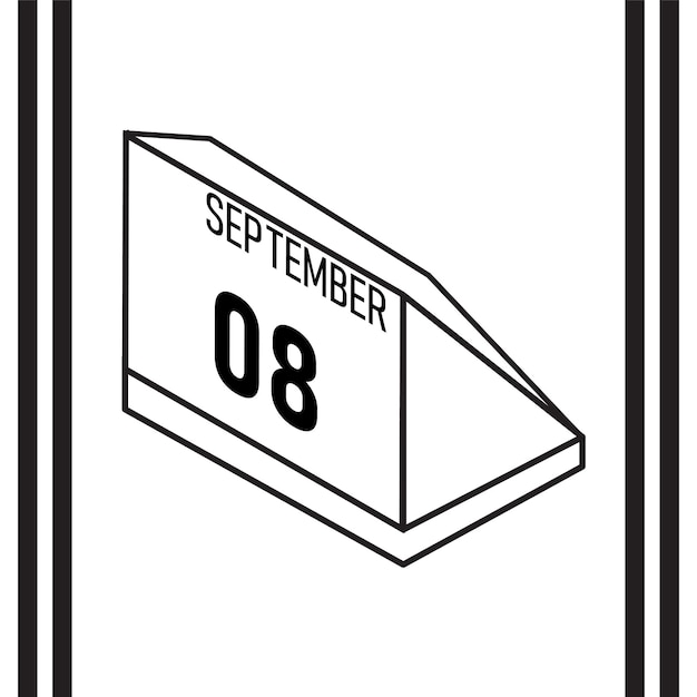 Calendario de estilo de línea isométrica septiembre 2025 completamente editable