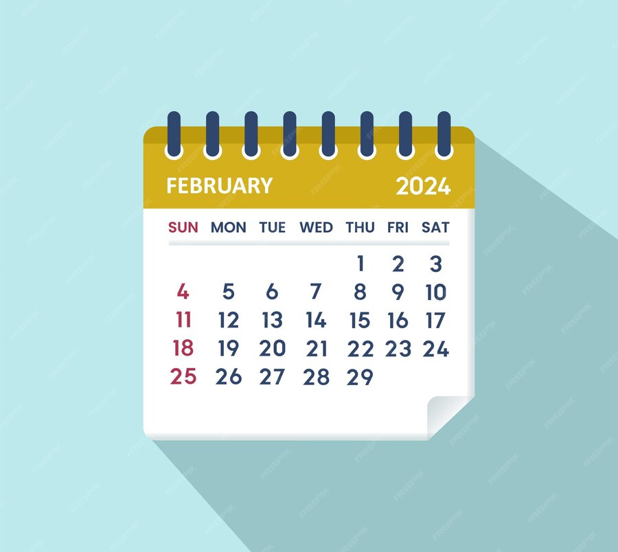 Calendario de febrero de 2024 en estilo plano Vector Premium