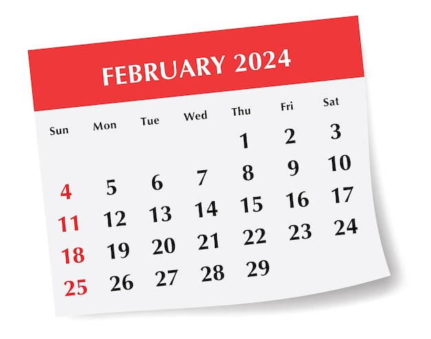Calendario de febrero de 2024 Ilustración vectorial