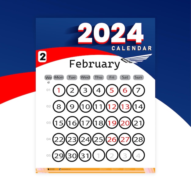 Calendario de febrero de 2024
