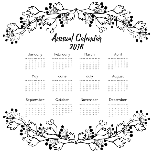 Calendario floral dibujado a mano 2018