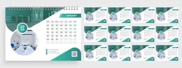 Un calendario con un fondo verde y blanco y la palabra enero.