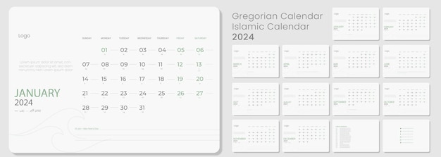 Calendario gregoriano y islámico mínimo de 2024