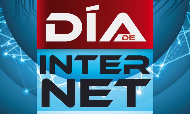 Calendario de hojas sueltas y diseño cibernético en un fondo para el Día de Internet escrito en español