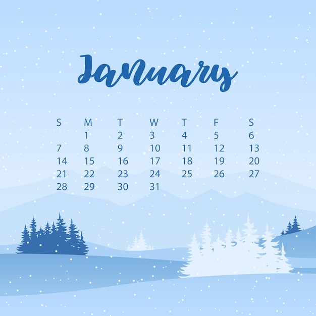Vector calendario de invierno enero de 2024 fondo de nieve de invierno gráficos vectoriales