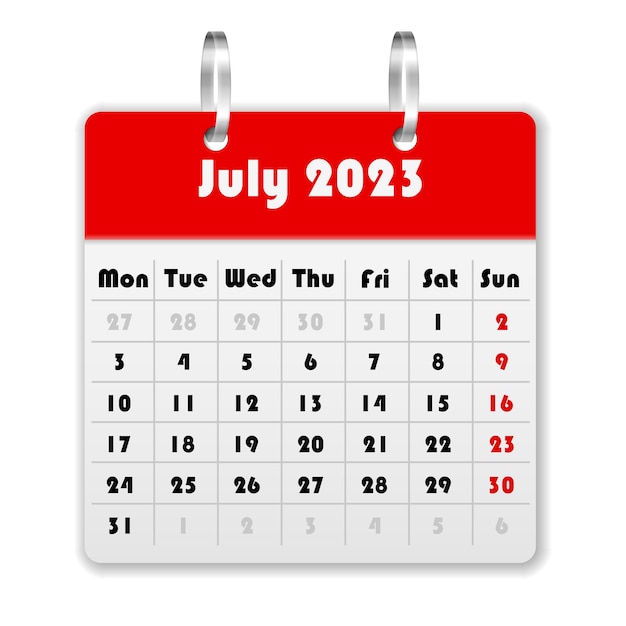 Calendario Julio 2023