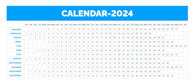 Calendario lineal 2024 Calendario de escritorio planificador horizontal lineal para negocios corporativos de 2024 años