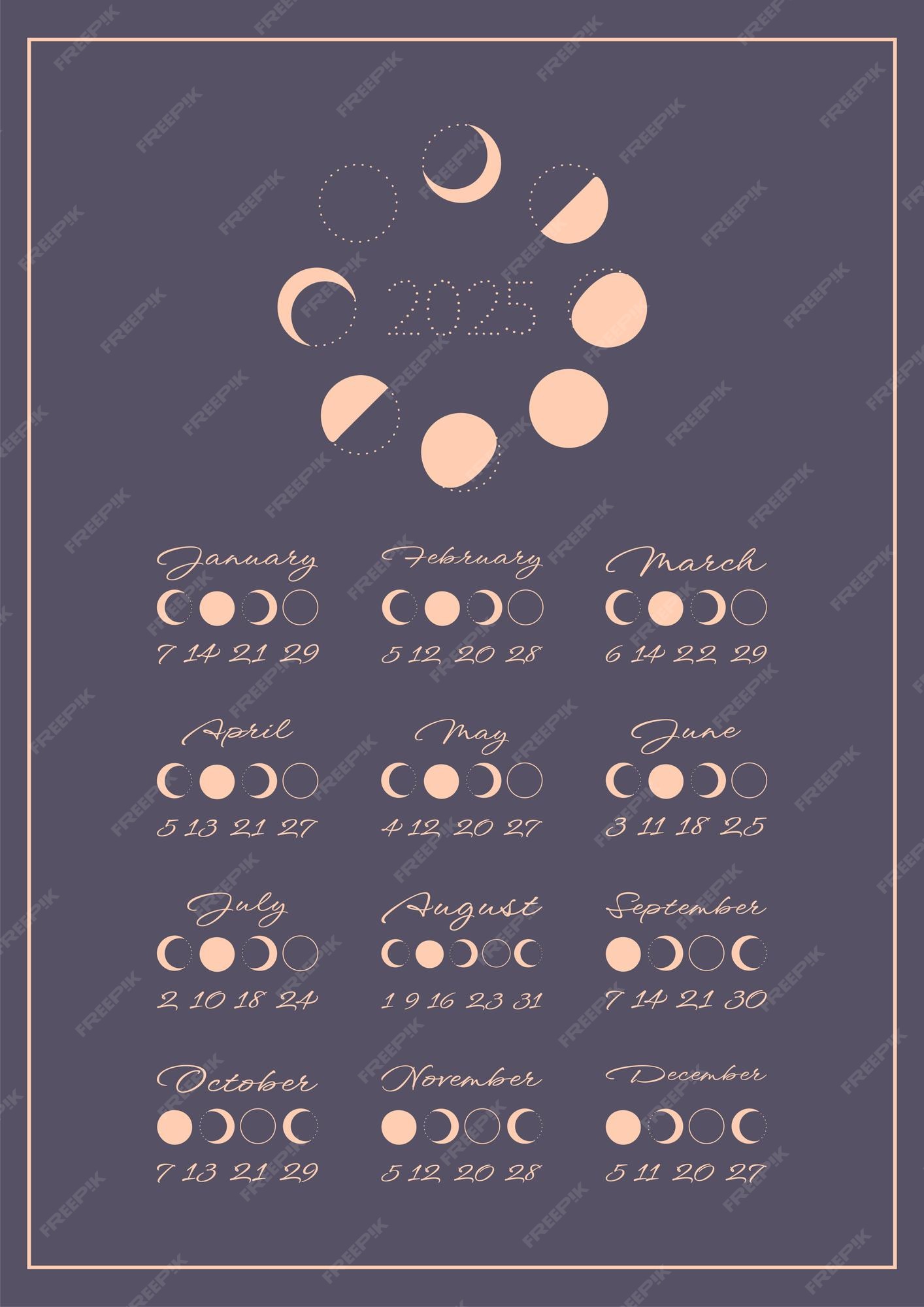 Calendario lunar planificador de ciclo lunar mensual para 2025 año