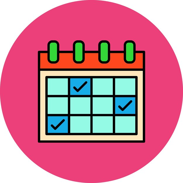 un calendario con una marca azul y un círculo rojo con una marca de marca azul