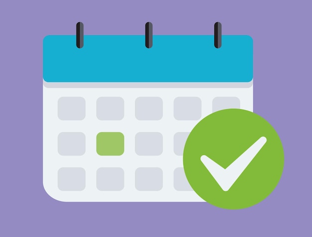 Calendario con marca de verificación o icono de aviso de garrapata vector Recordatorio de evento de dibujos animados planos con marca de verificación como aprobado o símbolo de fecha de programación aislado clipart