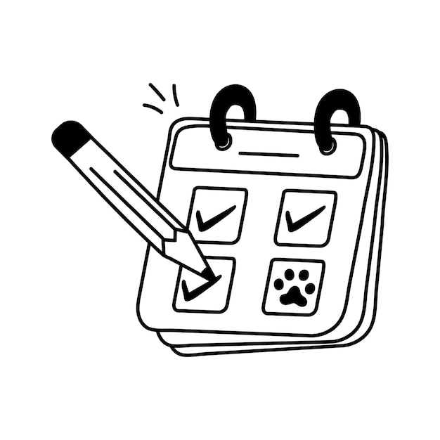Un calendario marcado con una pata que simboliza el diseño vectorial de recordatorio de cuidado de mascotas