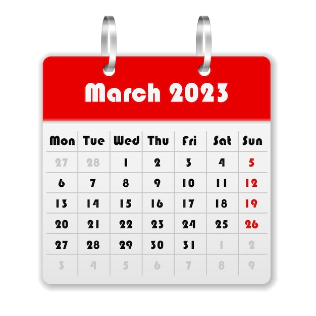 Calendario Marzo 2023