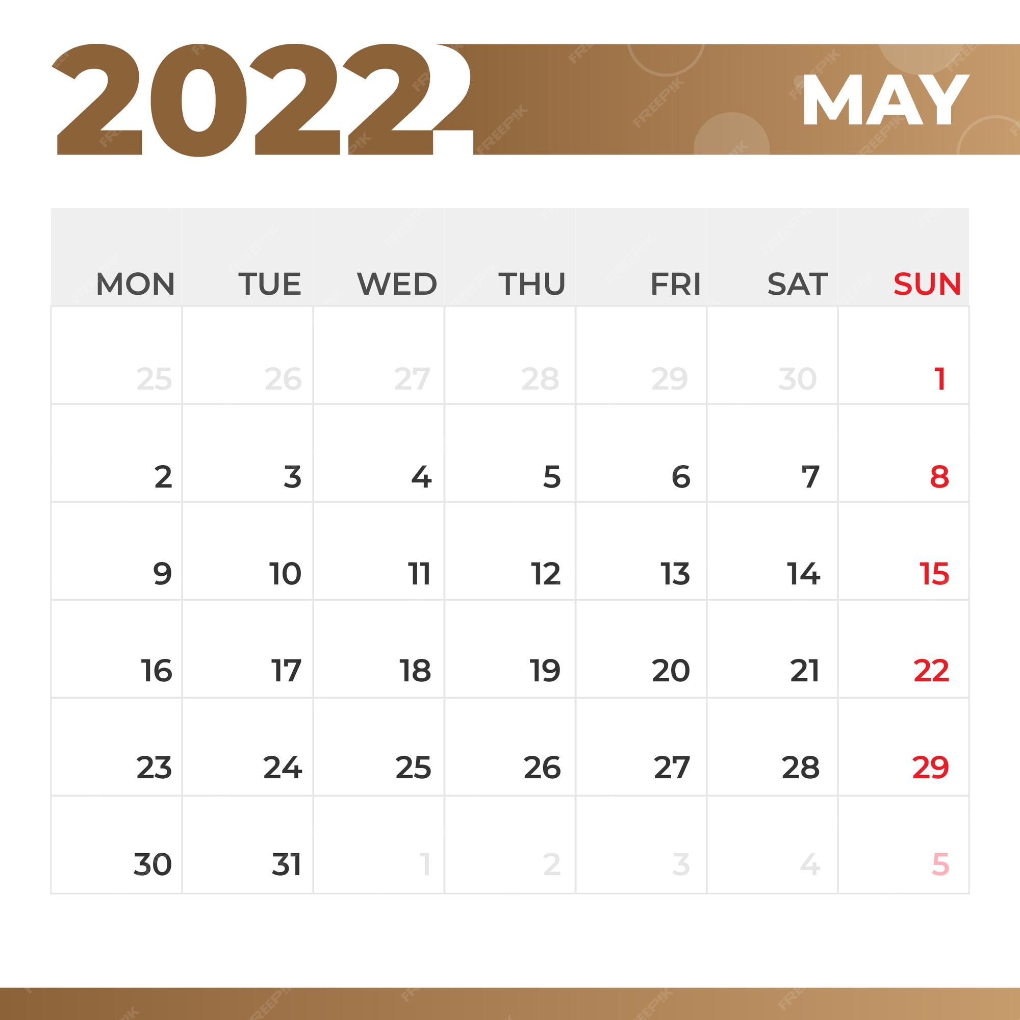 El Calendario De Mayo Calendario mayo 2022 | Vector Premium