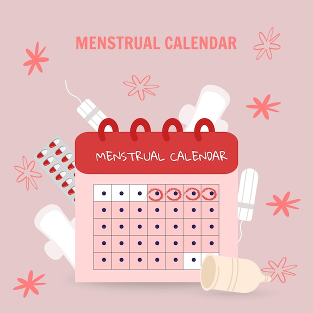 Calendario de menstruación femenina con personal íntimo en vector