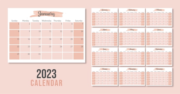 Vector calendario mensual 2023 . plantilla de calendario minimalista vectorial. tamaño de página a4. inicio de semana el domingo