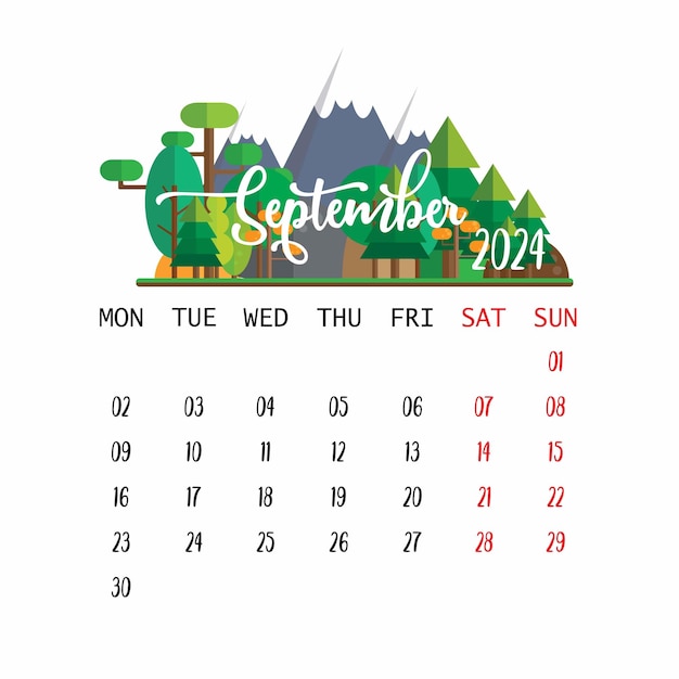 Vector calendario mensual de 2024 con fondo claro para planificador editable e imprimible