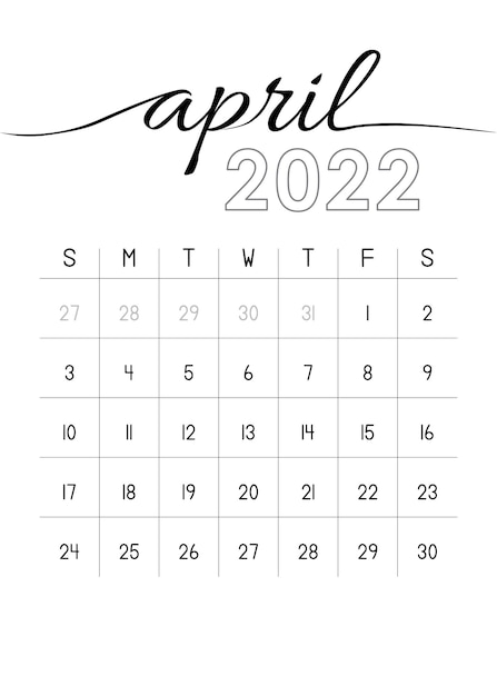 Vector calendario mensual abril 2022