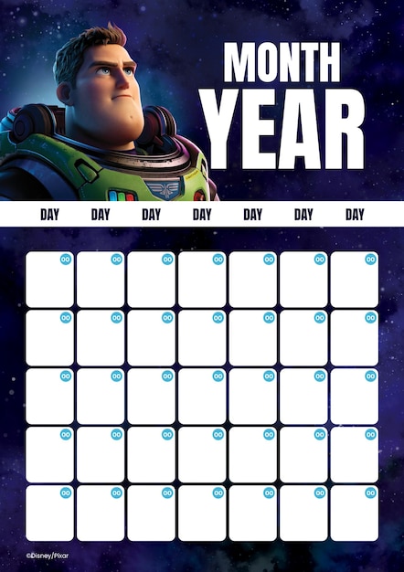 Calendario mensual de Buzz Lightyear