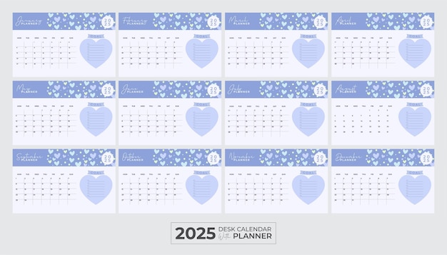 Calendario mensual de escritorio de negocios corporativos de 2025 con plantilla de diseño de planeador