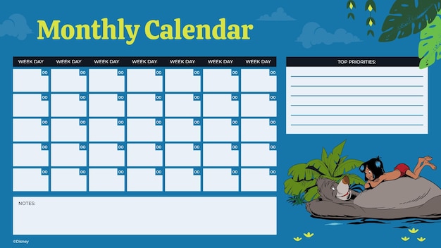 El calendario mensual del libro de la selva