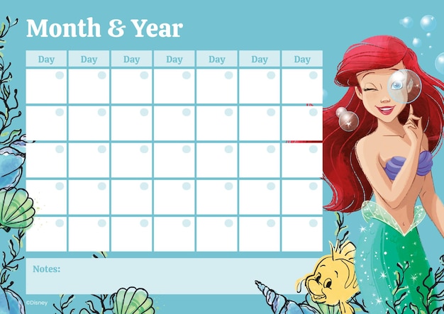 Calendario mensual de La Sirenita