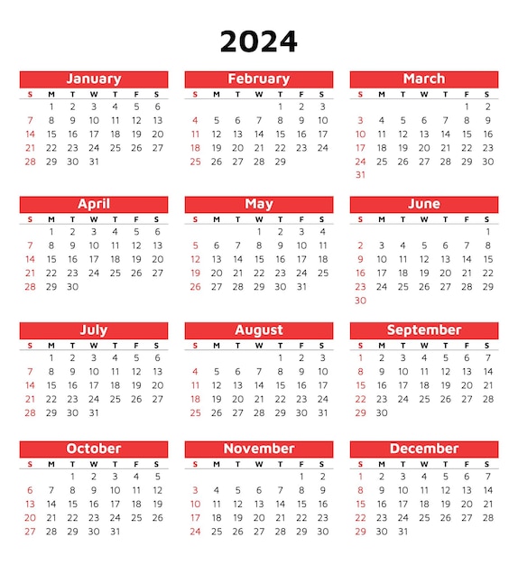 Calendario del mes 2024 Ilustración de plantilla vertical vectorial moderna Planifique su año con estilo