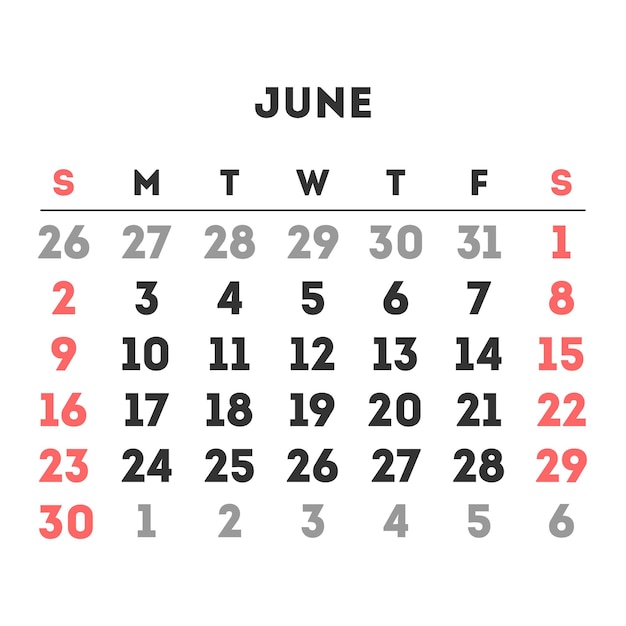 Calendario del mes de junio de 2024 ilustración vectorial Vector Premium