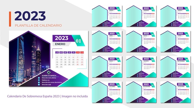 Vector calendario de mesa español 2023, calendario de mesa español 2023