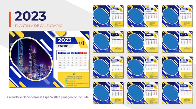 Vector calendario de mesa español 2023, calendario de mesa español 2023