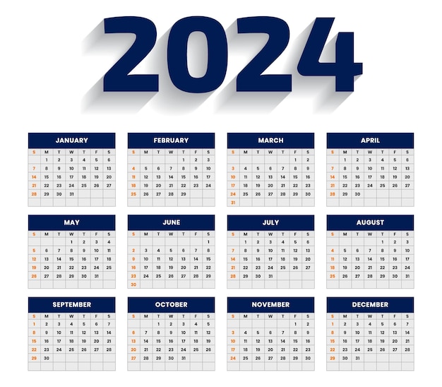 Calendario mínimo vectorial para el año 2024