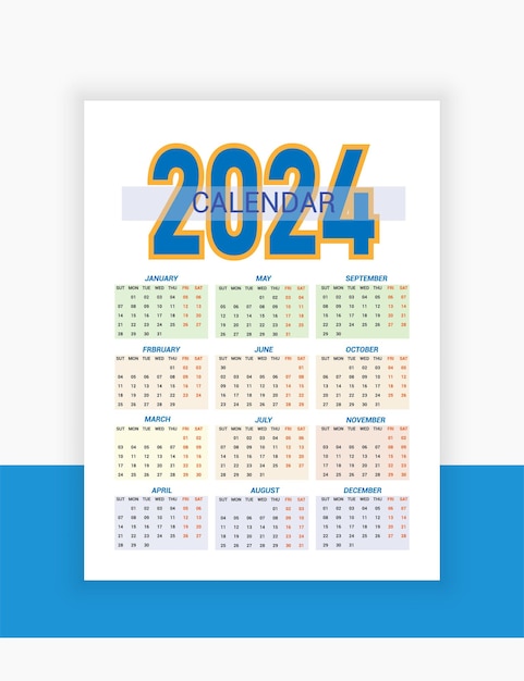 Calendario moderno colorido del año 2024 Vector libre