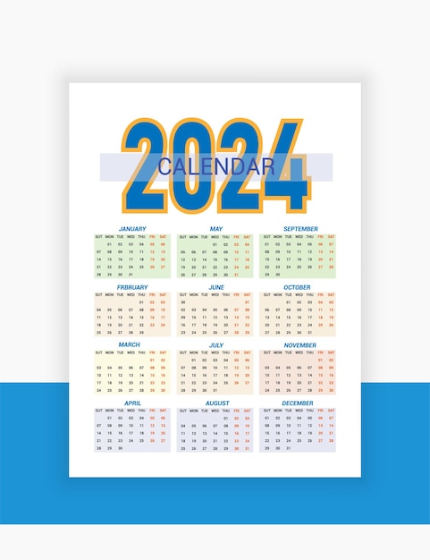 Vector calendario moderno colorido del año 2024 vector libre