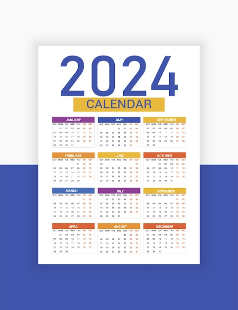 Calendario moderno colorido del año 2024 Vector libre