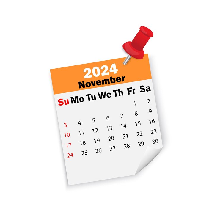 Vector calendario naranja 2024. noviembre en pin. ilustración vectorial