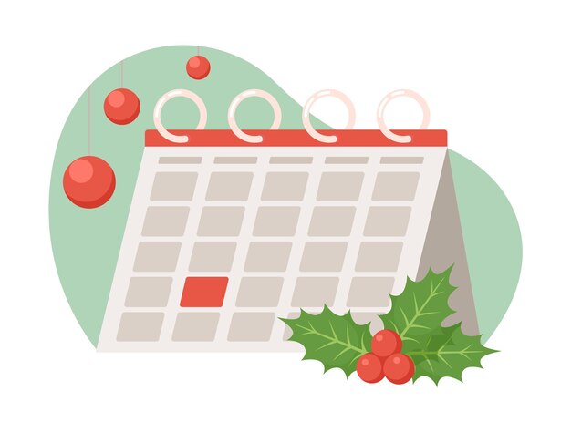 Calendario de Navidad 2D vector ilustración aislada