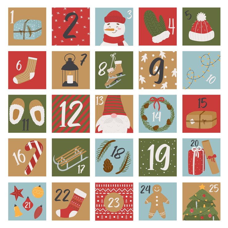 Vector calendario de navidad vector avdent con lindas ilustraciones dibujadas a mano