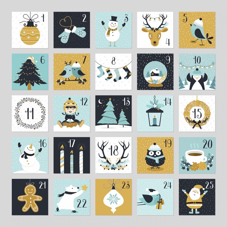 Vector calendario navideño lindo de cuenta regresiva