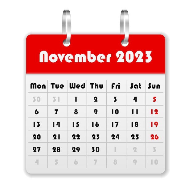 Calendario noviembre 2023