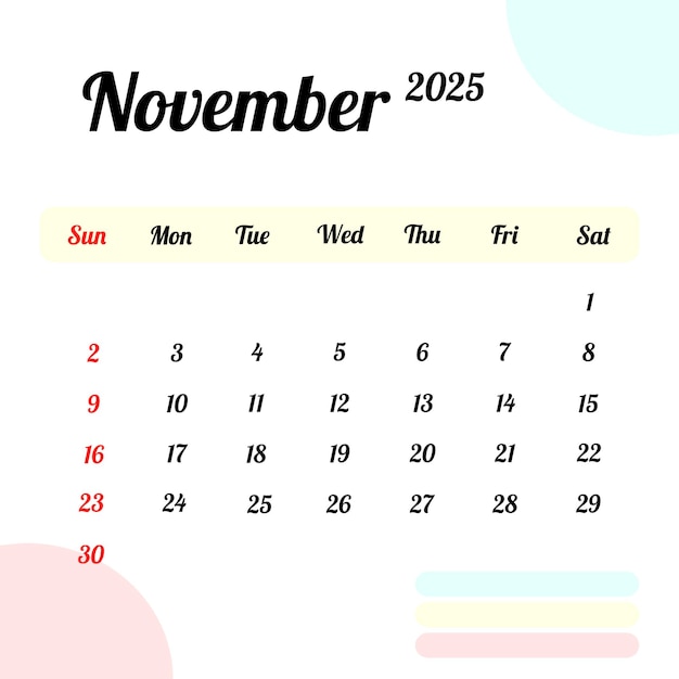 Calendario de noviembre de 2025