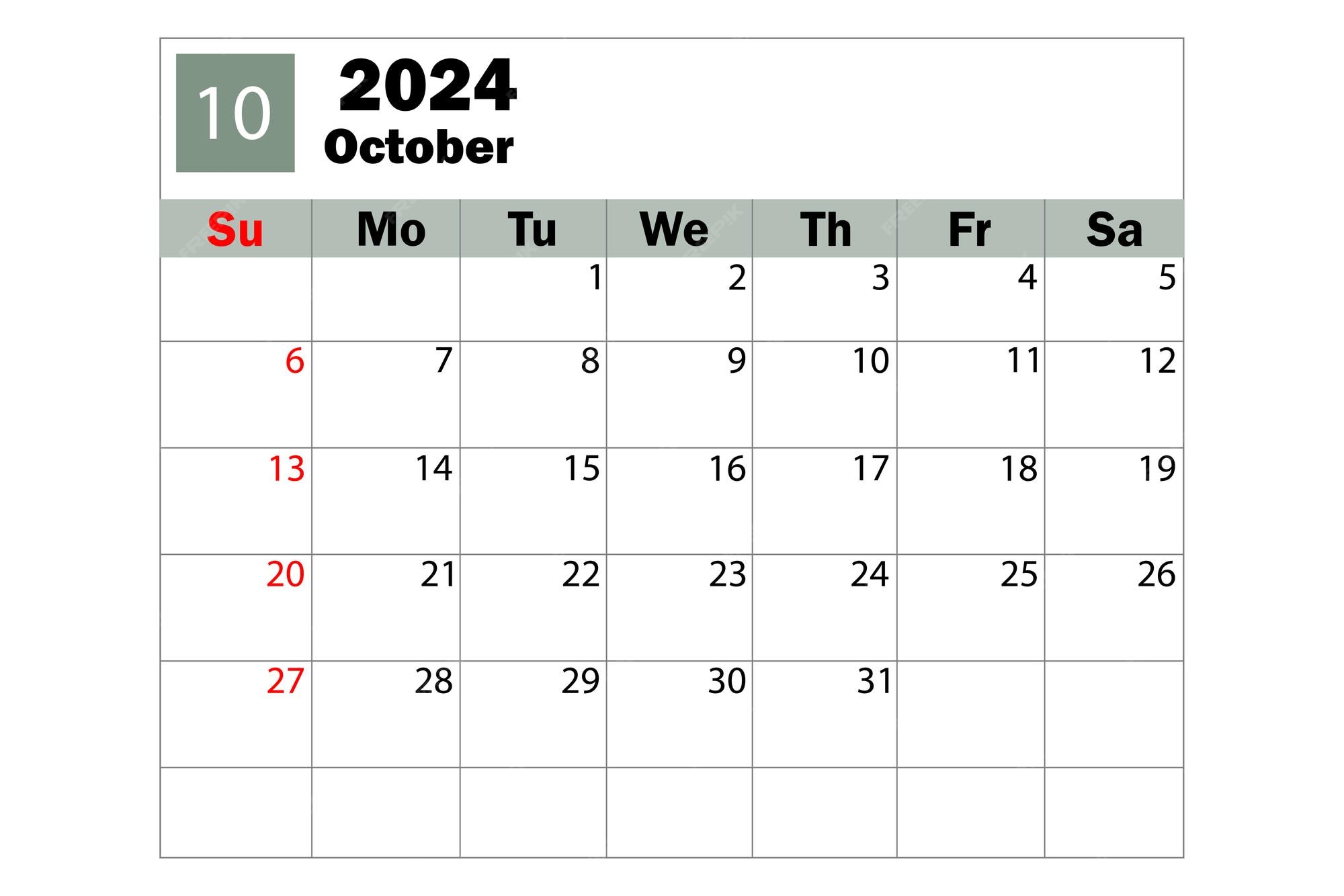 Calendario de octubre de 2024. calendario diario. agenda diaria
