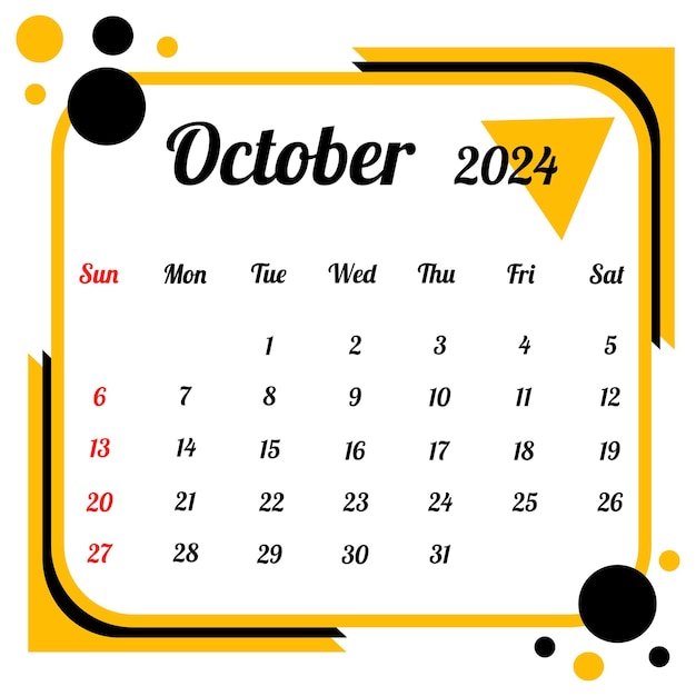 Calendario octubre 2024 Vector Premium