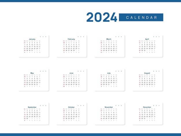 Calendario de páginas 2024 de estilo minimalista para año nuevo.