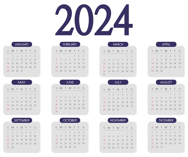 Calendario de páginas 2024 de estilo minimalista para año nuevo.