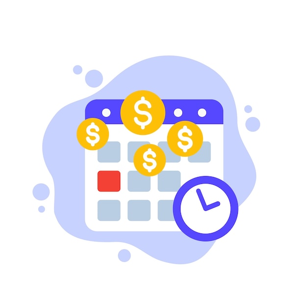 Calendario de pago o icono de vector de día de pago