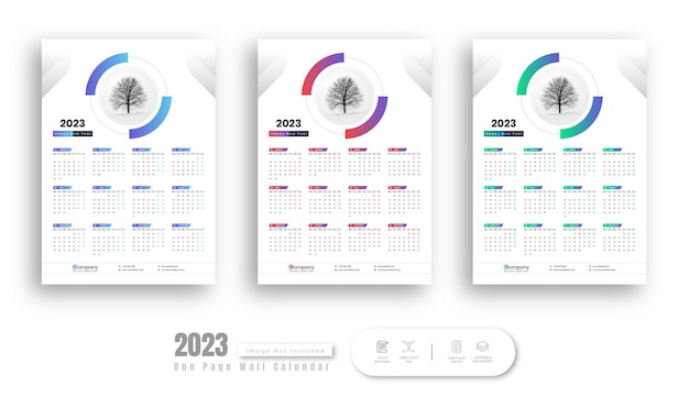 Calendario de pared 2023 o diseño de plantilla de calendario de pared de una página 2023