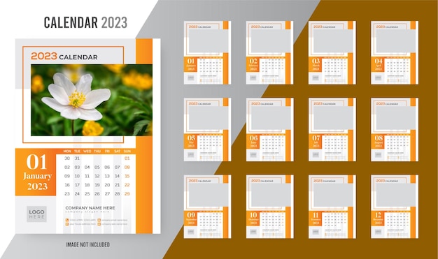 Vector calendario de pared 2023 plantilla de diseño moderno de año nuevo