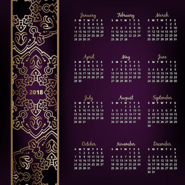 Calendario de pared de negocios vector sobre fondo morado con elegantes elementos florales