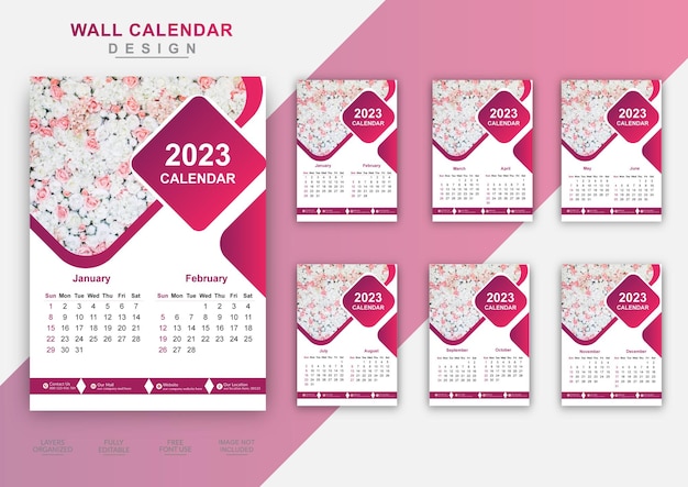 Vector calendario de pared de página de año nuevo 2023 en negocios corporativos